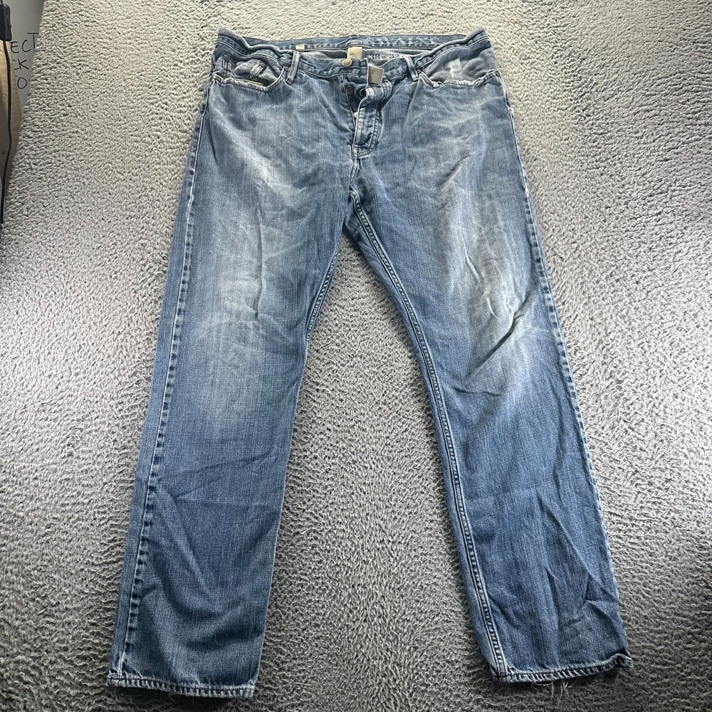 Burberry Brit Jeans Mens 38x32 Blue Cotton Denim Straight Leg Button Fly Faded